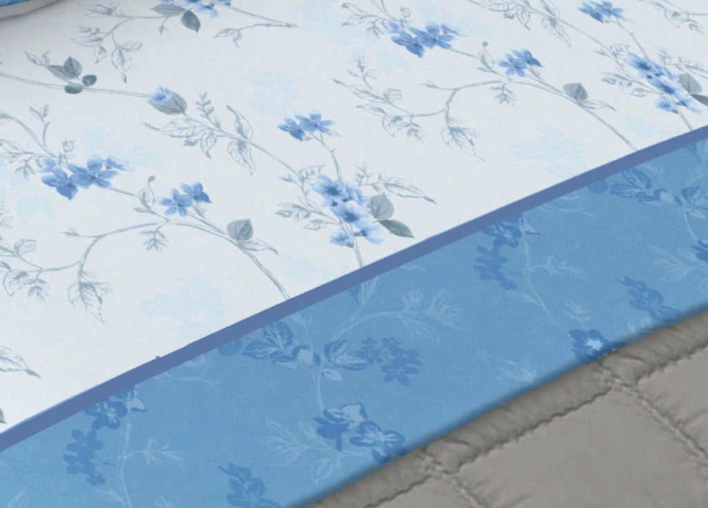 Completo Lenzuola Matrimoniale 100% Cotone Made Italy Disegno Jenny CN - Matrimoniale - Azzurro