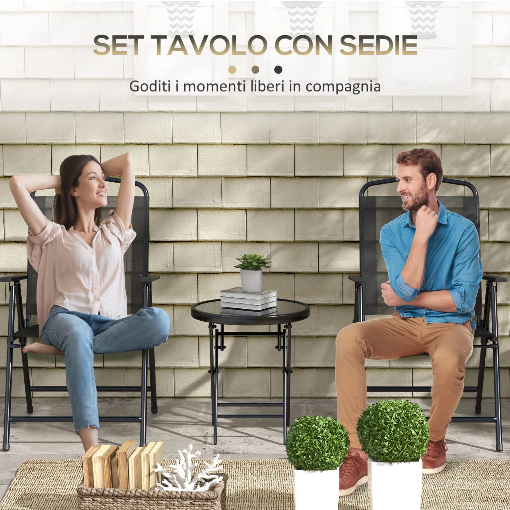 Set da Giardino 3 Pezzi con 2 Sedie 53.5x64x93 cm e Tavolino da Caff¨¨ ?45x50 cm, in Metallo, Nero