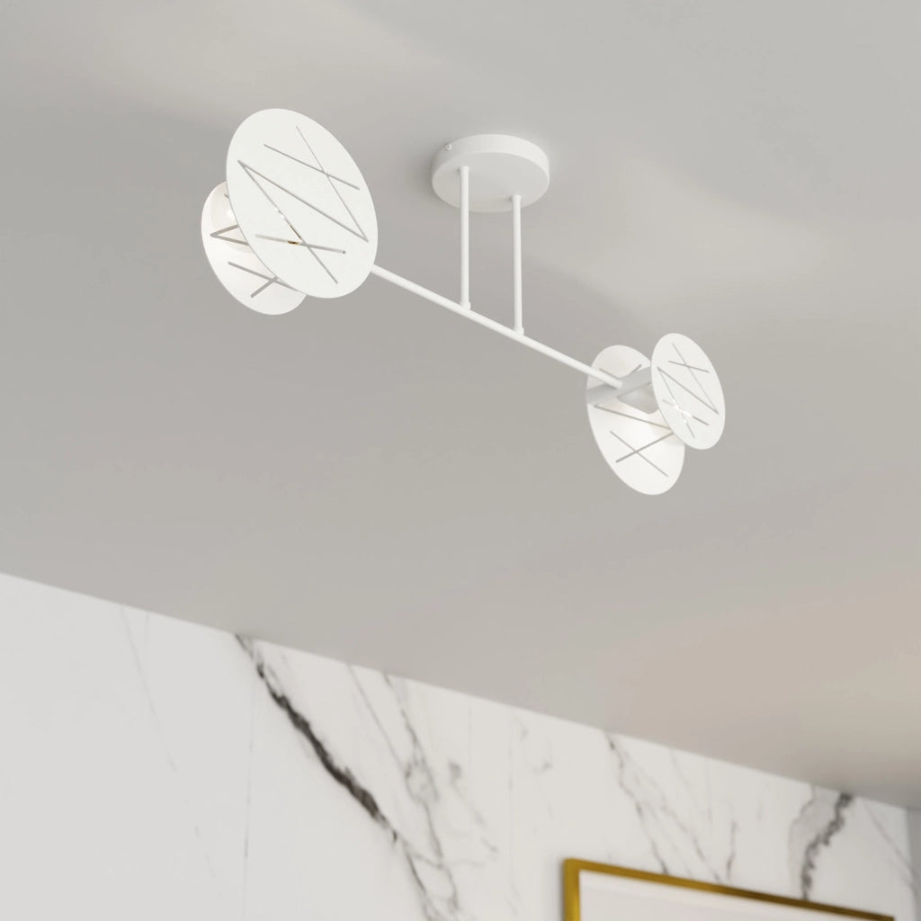 Plafoniera 2 Luci Usir Acciaio Bianco Bracci Diffusori A Cerchio