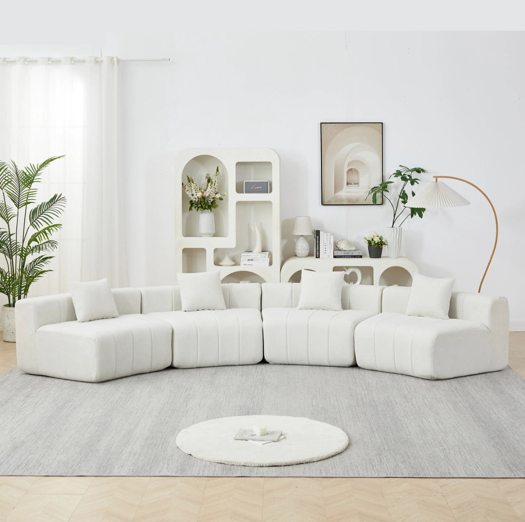 Modulo divano curvo in chenille con 2 cuscini, design modulare per soggiorno, camera o ufficio