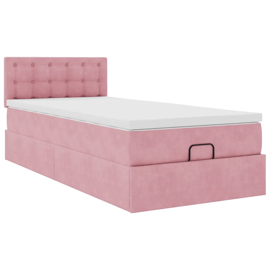 Struttura Letto Pouf con Materasso Rosa 90x200 cm in Velluto 3311896