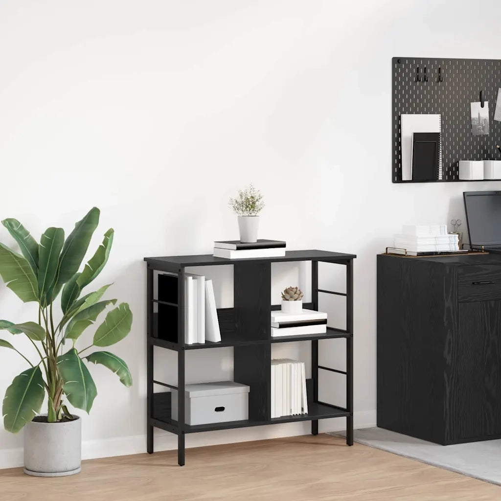 Libreria-Scaffale per Libri-Mobile di Stoccaggio Rovere Nero 82 x 32 x 79 cm Legno multistrato