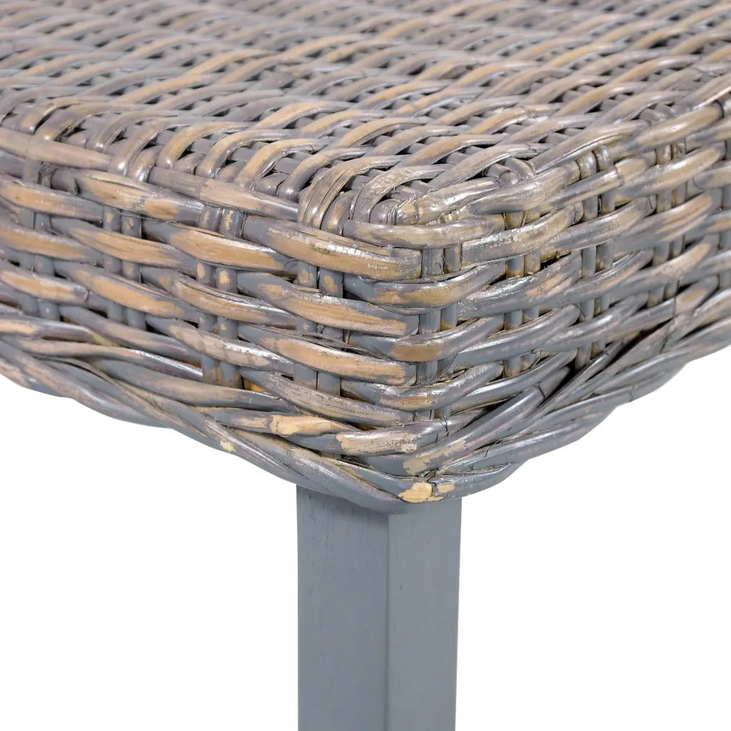 Panca 110 cm Grigia in Rattan Naturale Kubu e Massello di Mogano 285789