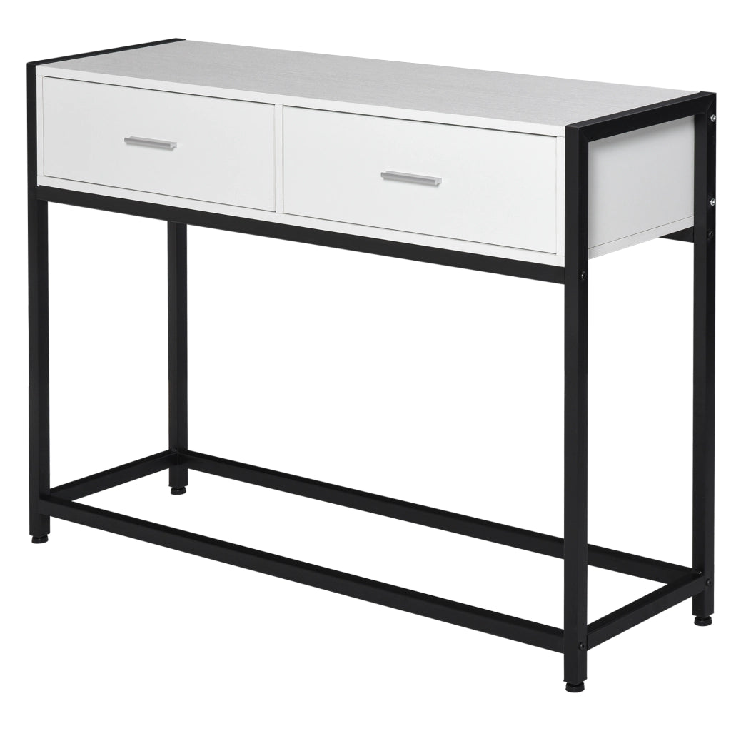 Tavolo consolle con 2 cassetti ¨C zephmum ¨C legno bianco e metallo nero 120x34x81cm