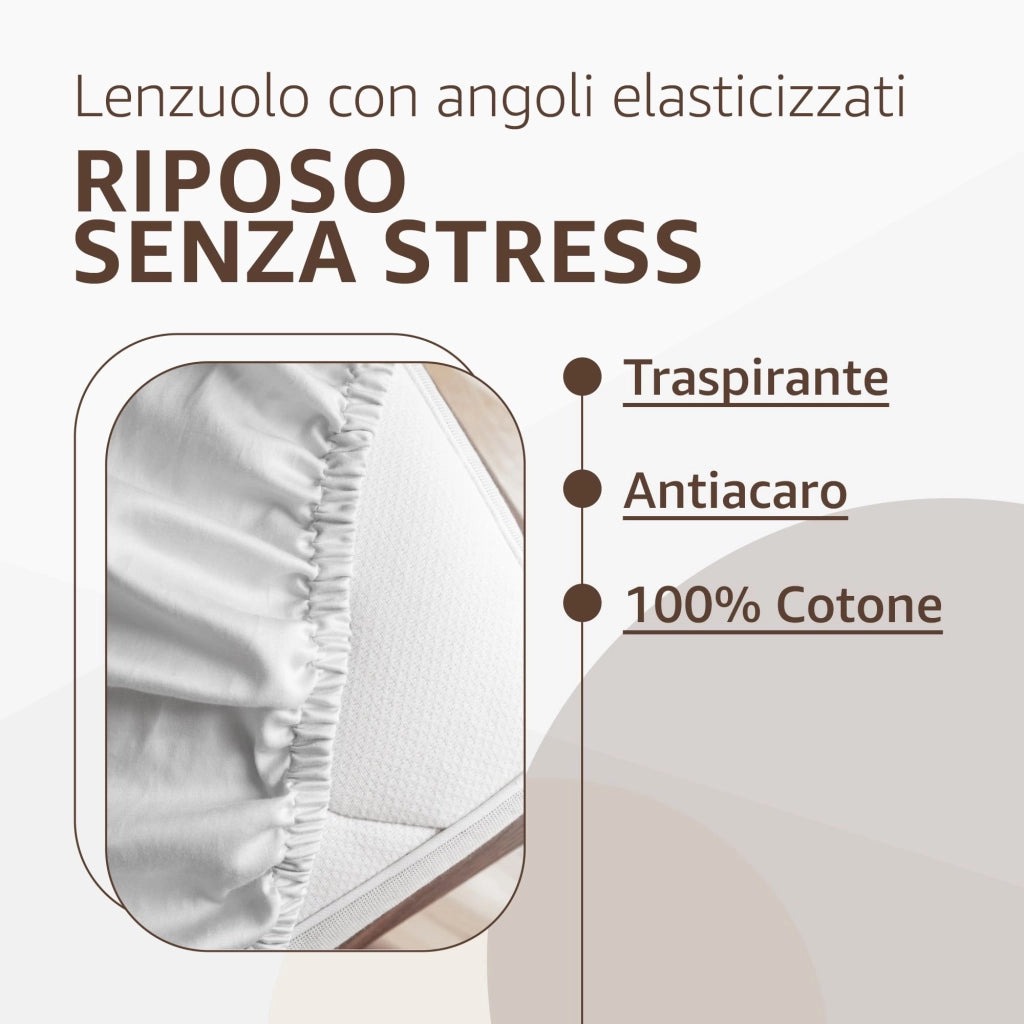 SONIT - Lenzuolo con Angoli Bianco - Lenzuolo con Angoli Cotone Traspirante - Lenzuola Facile da Lavare Misura: SINGOLO
