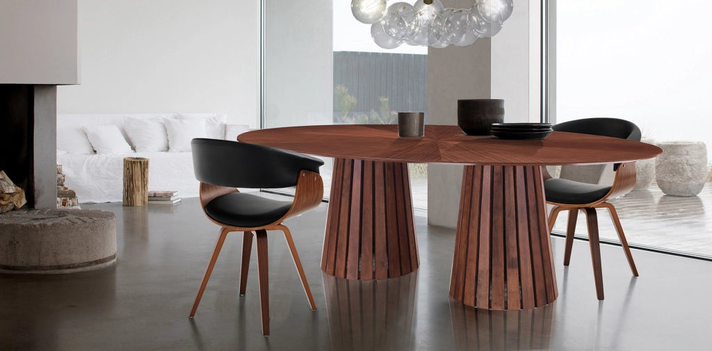 Tavolo ovale MALTA WALNUT in MDF noce e metallo nero