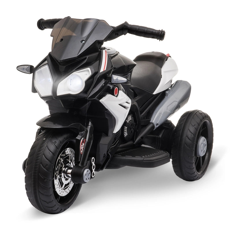 Motocicletta elettrica per bambini, con luci e suoni, 3 km/h, ricaricabile, in plastica e metallo, colore nero/bianco