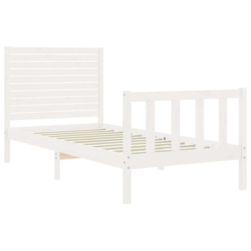 Giroletto con Testiera-Struttura Letto con testiera Bianco Single in Legno Massello 315186