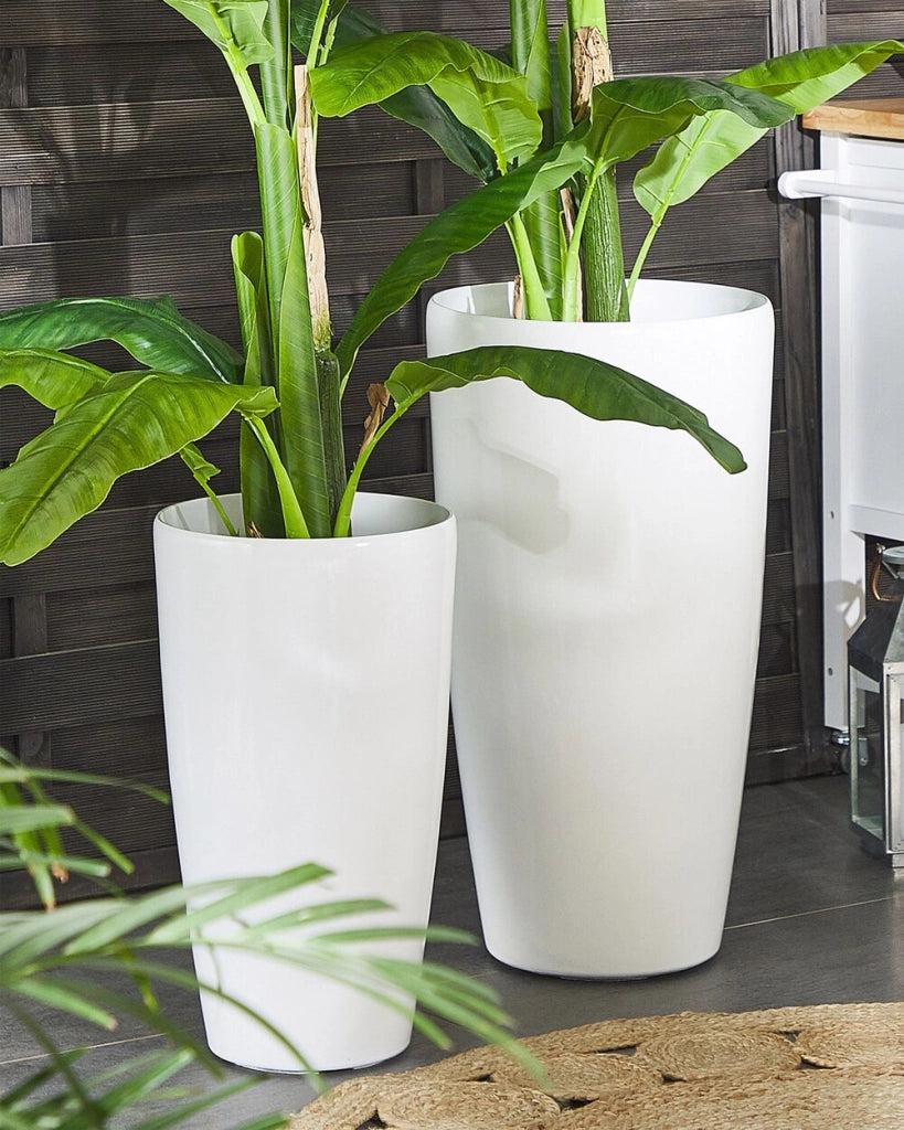 Vaso da fiori per piante da interno esterno miscela di pietra bianca lucido rotondo alto 40 cm