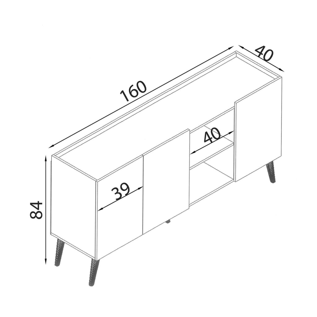Madia di design con 3 ante in Legno Composito cm 160x41x89 - THOMAS
