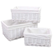 Set di 3 cestini in vimini bianchi: A: 40x28x18 cm, B: 35x23x16 cm, C: 28x18x14 cm