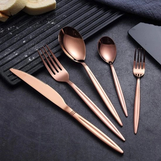 Set di posate in titanio rosé dorato, set di posate in acciaio inossidabile rosé dorato, set di posate in ottone per 6 persone