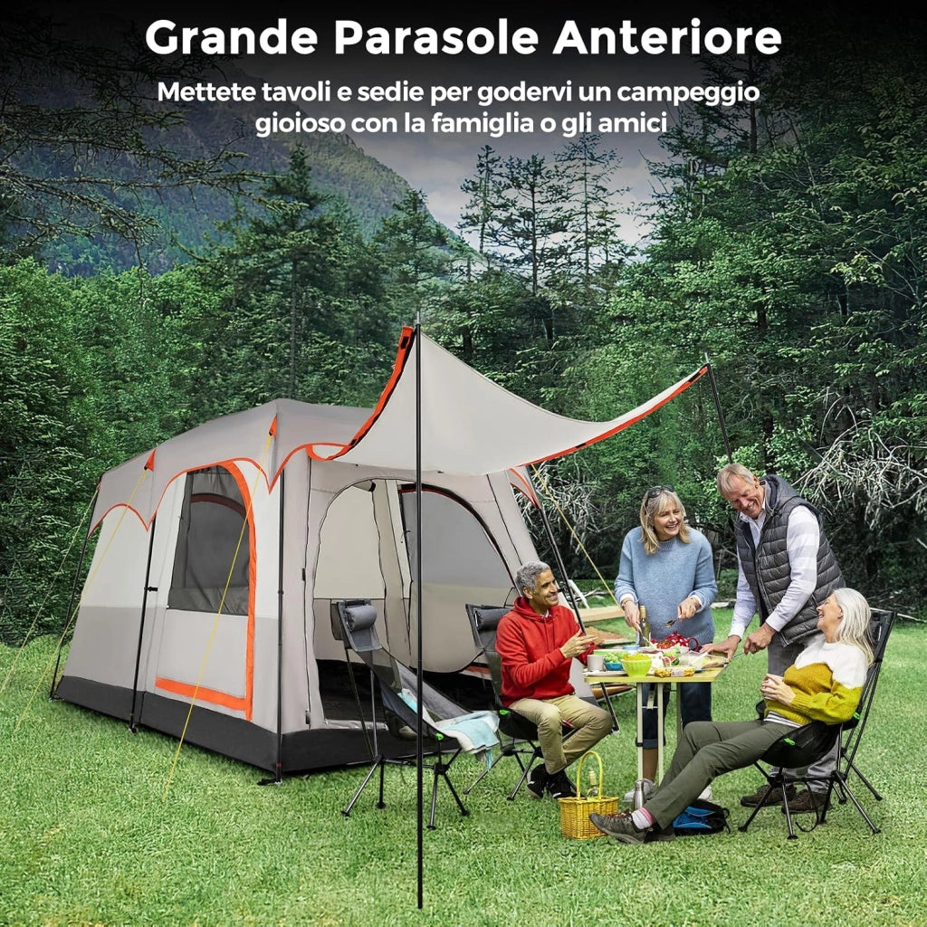 Tenda da Campeggio con Divisorio, Tenda a Doppio Strato con Telo Antipioggia, Telo in PE, Finestre a Rete, Impermeabile e Antivento, con Borsa