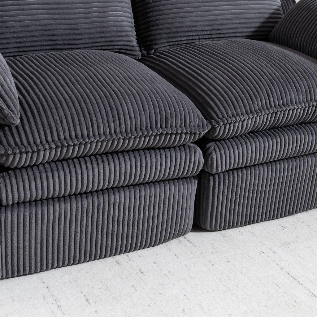 Divano 2 posti in corduroy grigio scuro con cuscini e tasche laterali, 191x94x85 cm