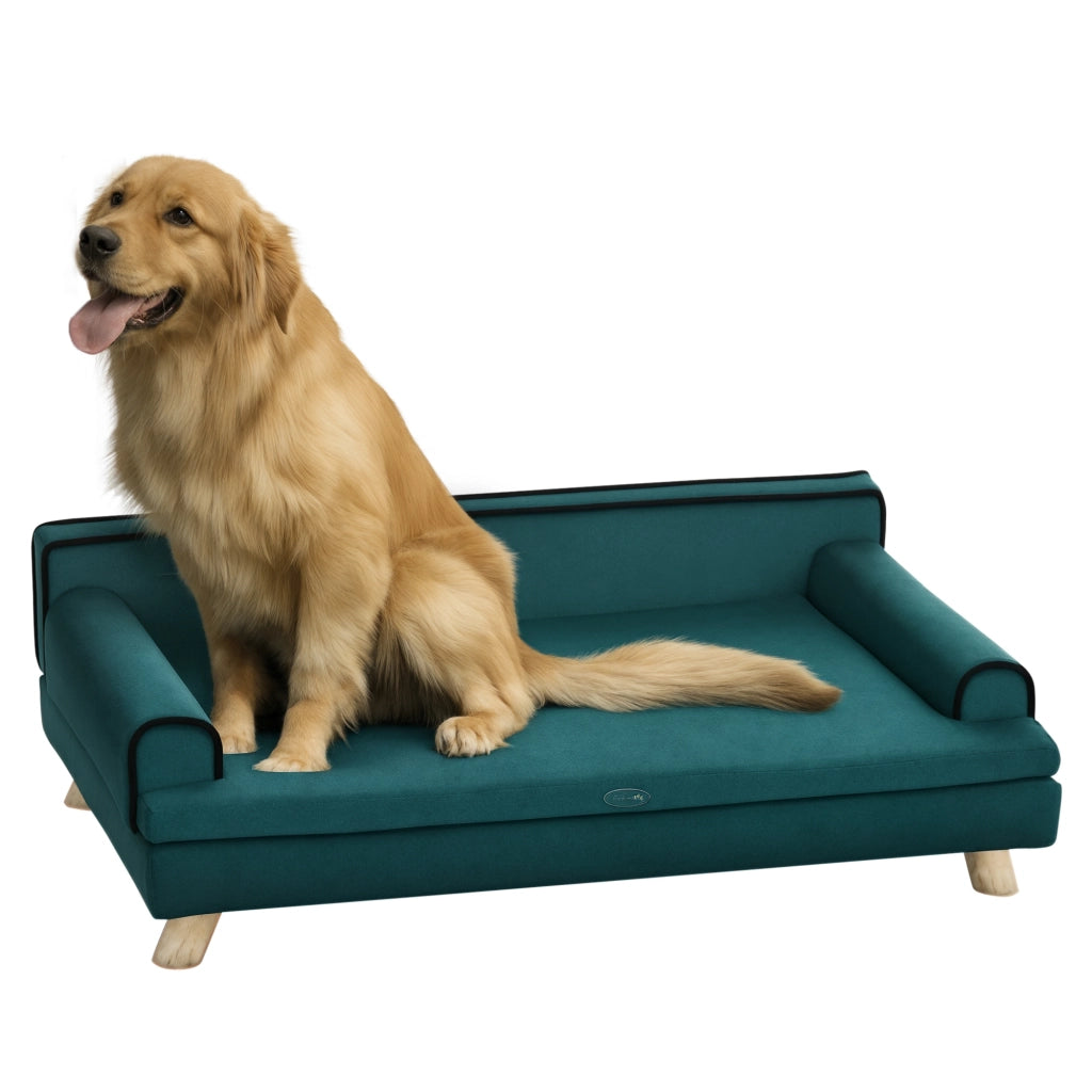 Divano per cane gatto design scandinavo cuscino removibile legno massello 100x62x32 cm blu