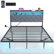 Letto Matrimoniale con Luci LED e Stazione di Ricarica ¨C Zephmum ¨C Grigio 140x190 cm