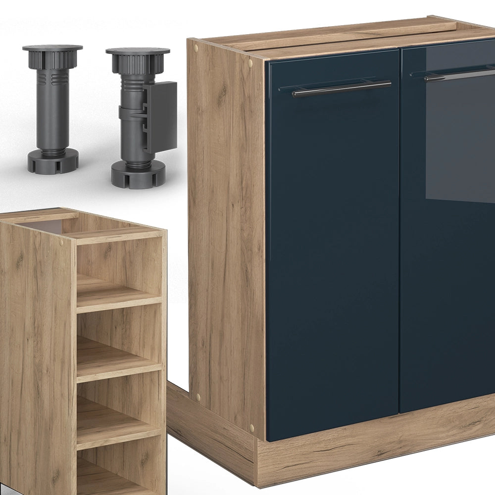 Isola da cucina Fame-Line Blu scuro lucido/Rovere dorato 90 cm senza piano di lavoro Vicco