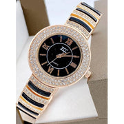 Trade Shop - Orologio Da Polso Zcc Donna Quarzo Acciaio Analogico Moda Brillantini Rosa Nero -