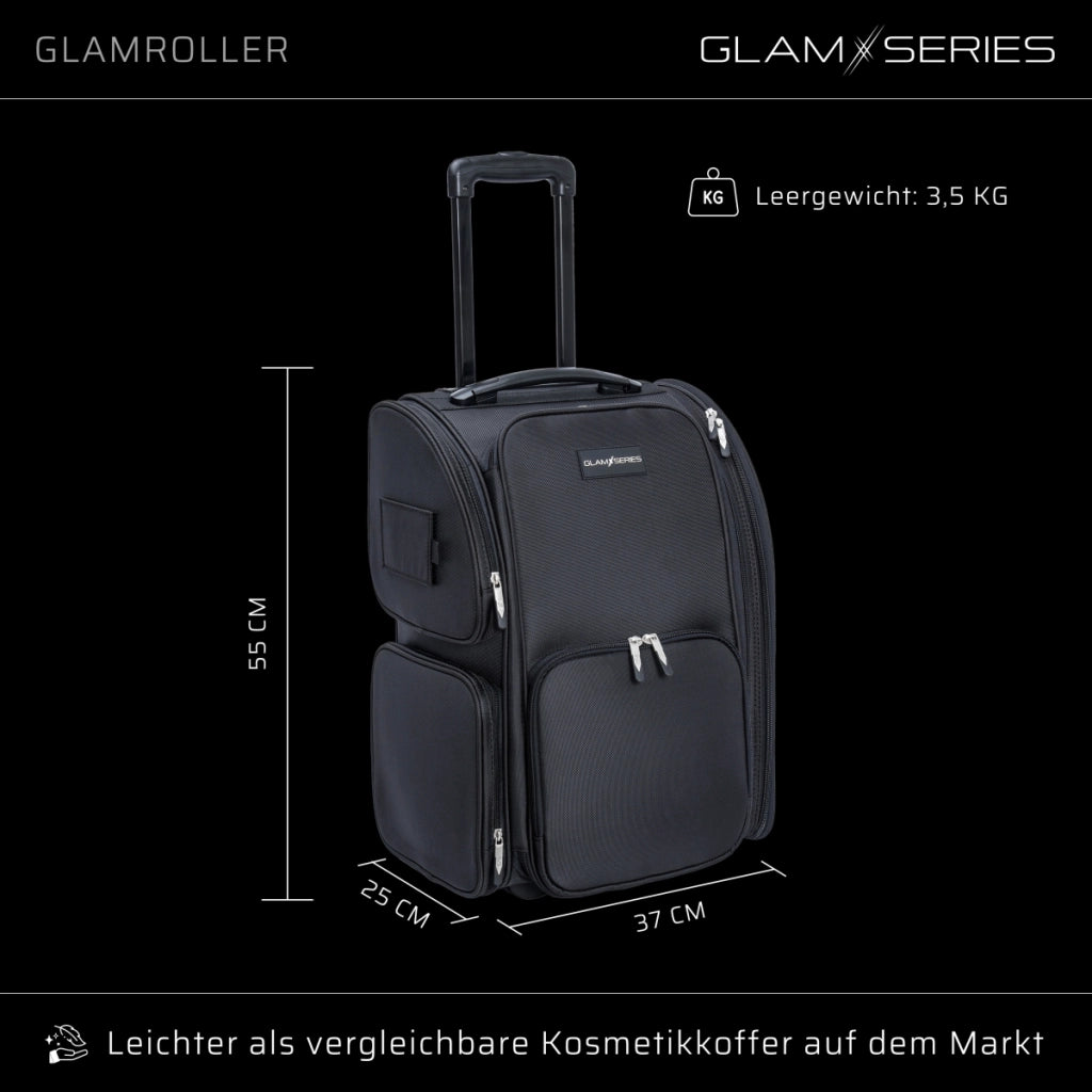 GlamSeries GlamRoller Trolley, valigia per trucco con 4 trousse, valigetta per make-up artist con scomparto con protezione termica, organizer per makeup artist, parrucchieri