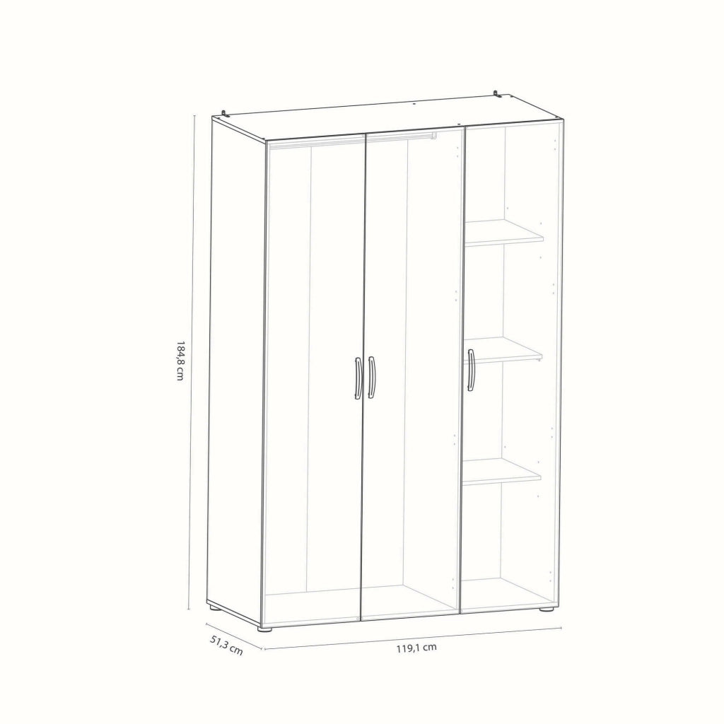 Guardaroba grande Dania, Mobile camera da letto, Cabina armadio portabiti, Armadio appendiabiti, 119x51 h185 cm, Rovere e Bianco opaco