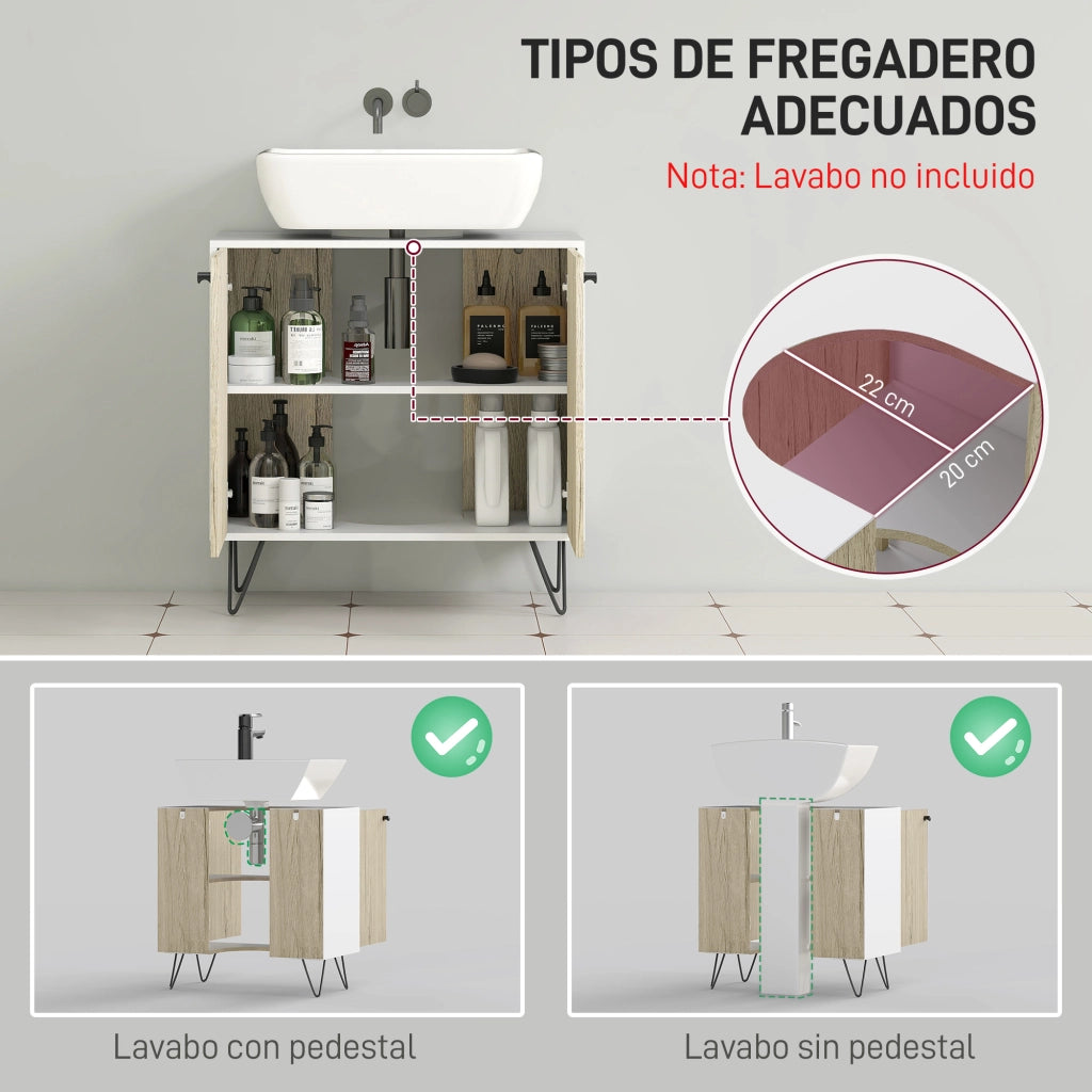 Mobiletto Sottolavabo ¨C Zephmum ¨C 60x30x60 cm Bianco Rovere