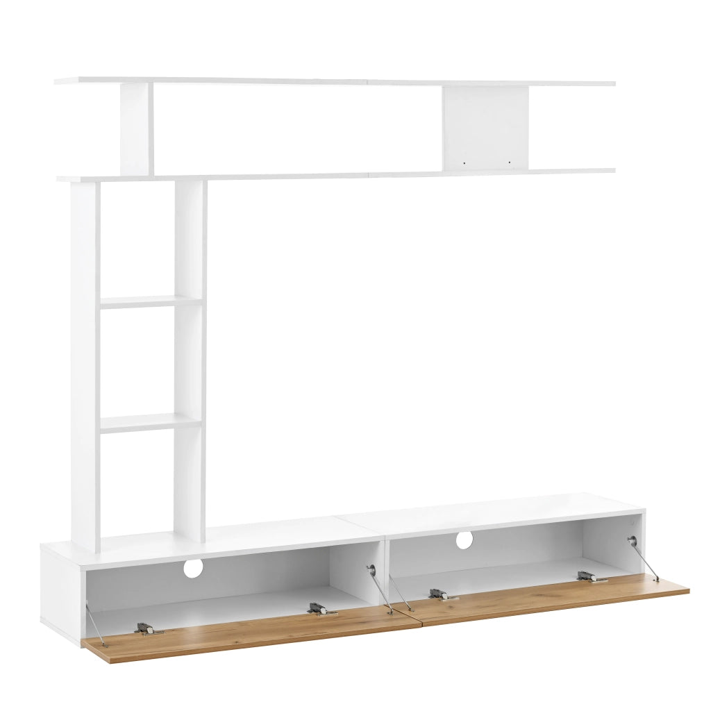 Mobile porta TV con 2 ante e vani aperti, per soggiorno, in truciolare, bianco e effetto legno, 180 × 35 × 22,5 cm
