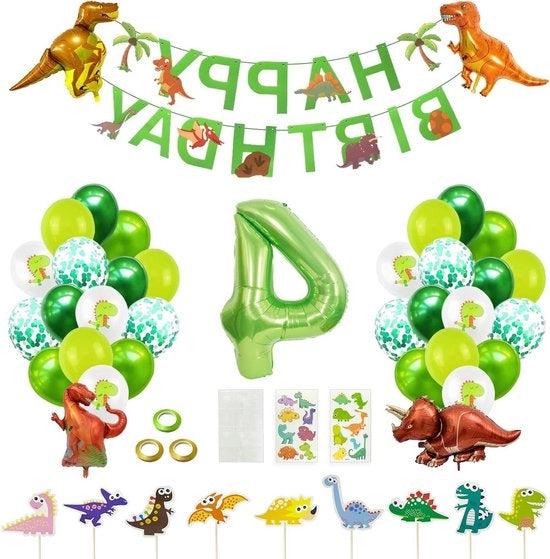 Decorazioni di compleanno per bambini - 49 pezzi - 4° compleanno - Ballo in foglia - Festa di dinosauro - Festa per bambini - Decorazioni di festa - Articoli per festa.