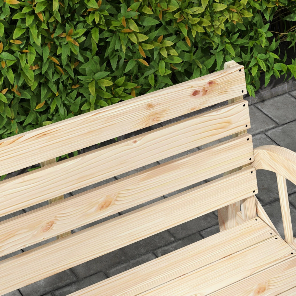 Panchina da giardino 2 posti in legno di abete naturale con braccioli stile rustico