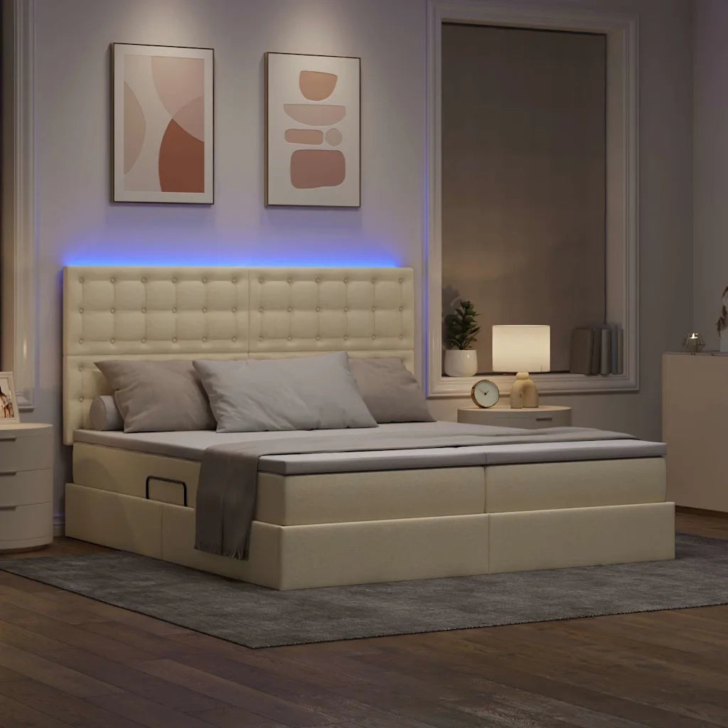 Letto con luci a strisce a LED Crema 180 x 200 cm Tessuto