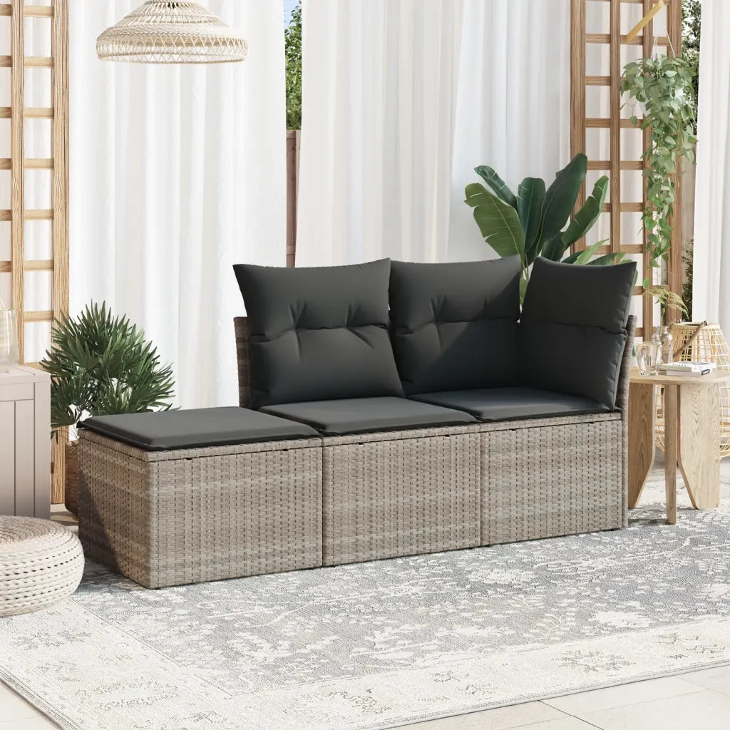 Set Divano da Giardino 3pz | Set Salotto da Giardino con Cuscini Grigio Chiaro Polyrattan