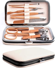 Kit di taglieri unghie professionale a 10 pezzi con caso per manicure e pedicure, acciaio inossidabile, set di taglieri unghie per uomo con custodia, regalo per viaggi.