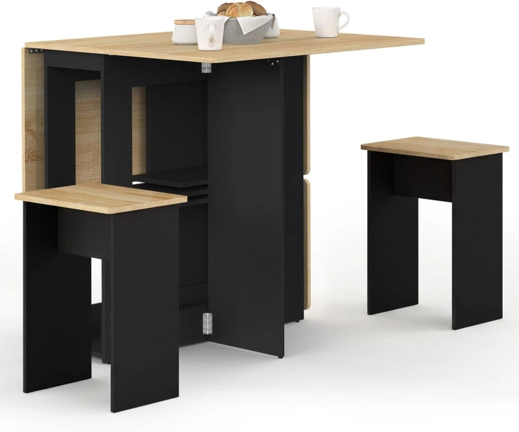 IDMarket - EDI Consolle Pieghevole per 2-4 Persone in Legno Nero con Piano in faggio e 4 sgabelli
