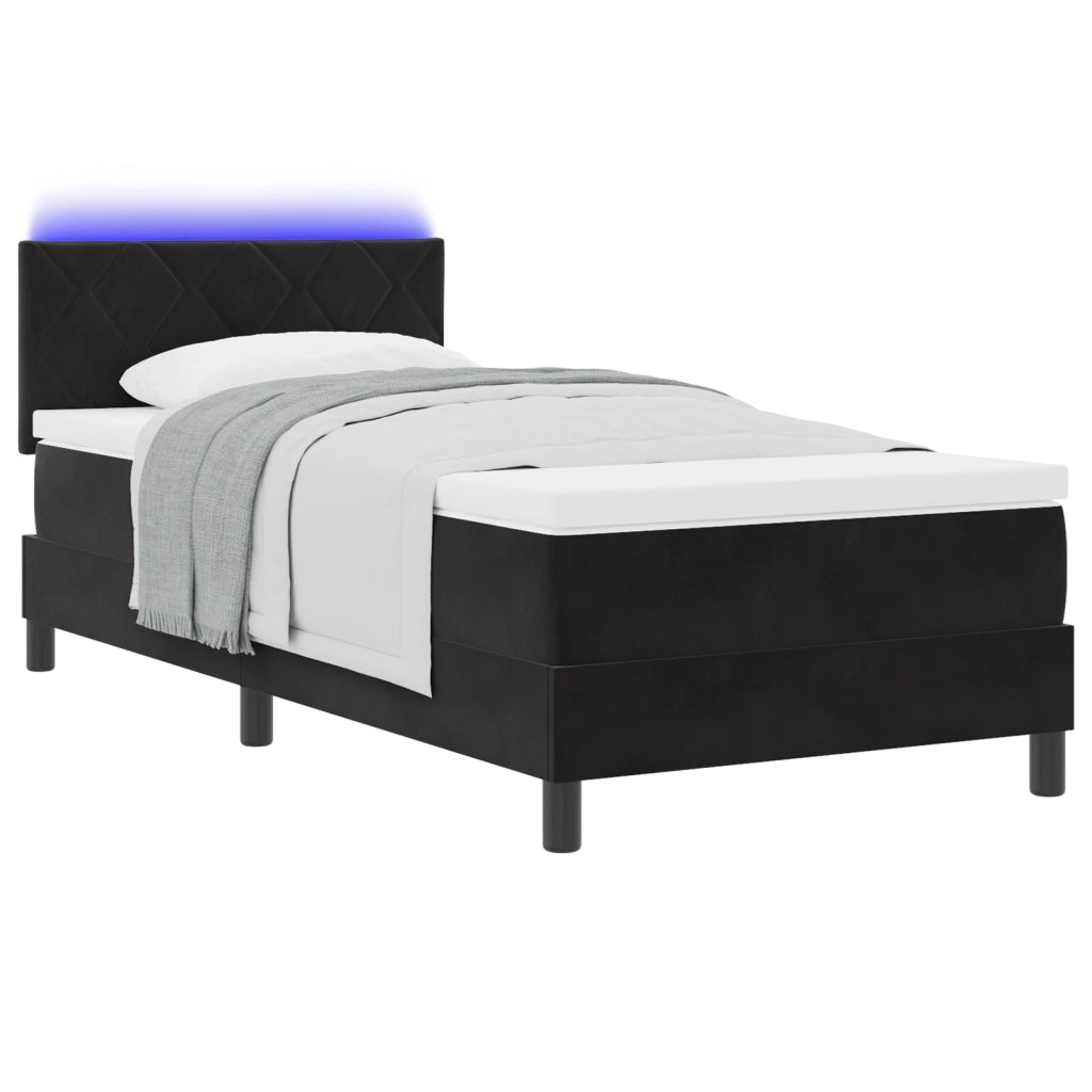 Letto a Molle con Materasso e LED Nero 90x200 cm Velluto