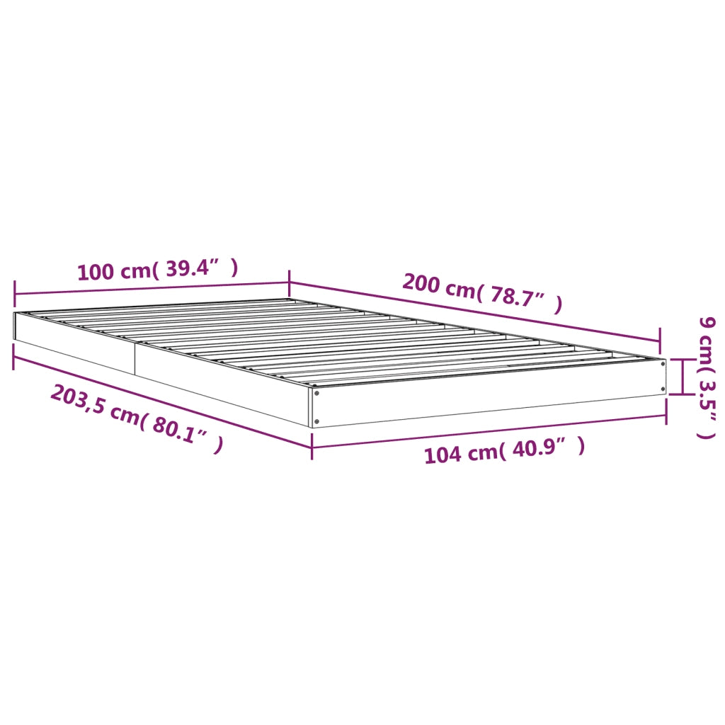 Letto singolo | Letto per adulti | Giroletto senza Materasso 100x200 cm in Legno Massello di Pino