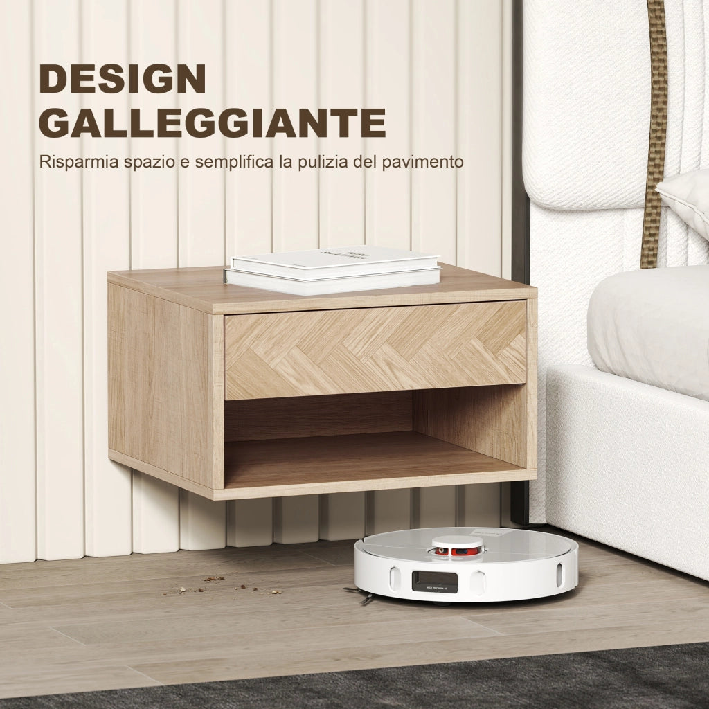 Comodini Sospesi Moderni con Cassetto e Vano Aperto ¨C zephmum ¨C Legno Naturale 37x32x21 cm