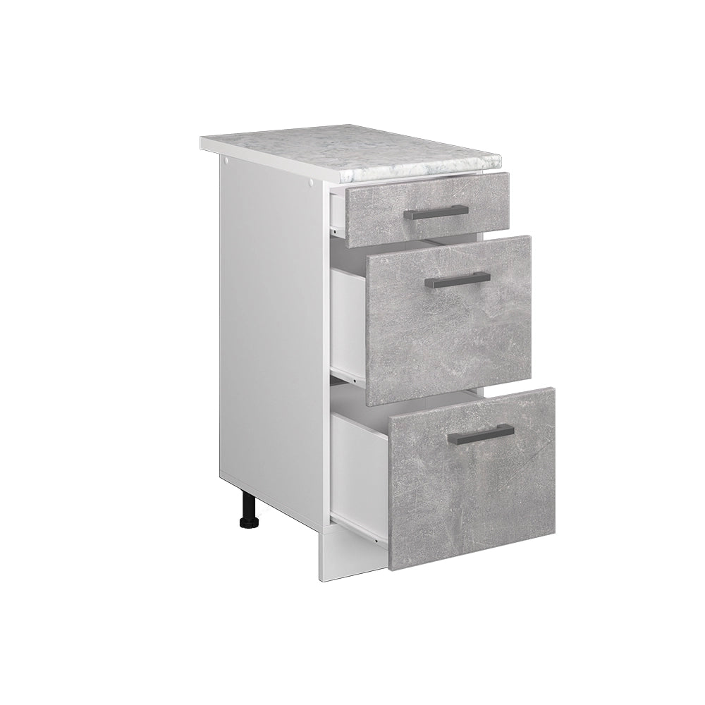 Vicco Mobiletto base per cucina Calcestruzzo 40 cm con cassetti PL Marmo