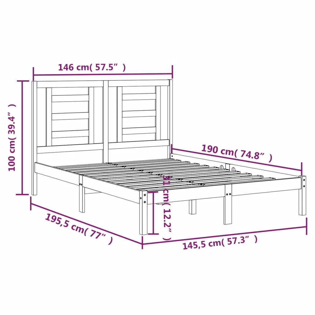 Giroletto-Struttura Letto Nero in Legno Massello di Pino 140x190 cm 990242