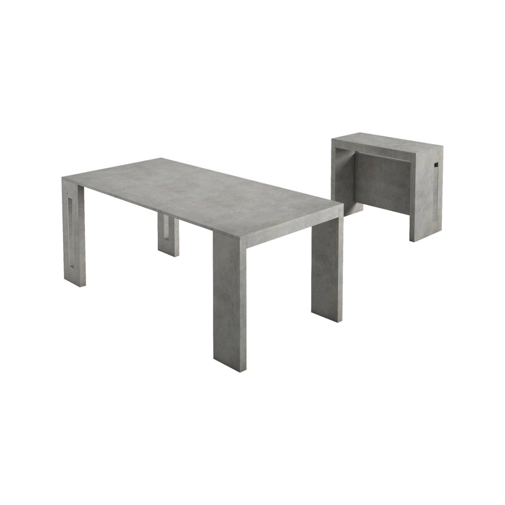 Tavolo allungabile Akam, Tavolo da pranzo estensibile, Consolle multiuso con allunghe, Made in Italy, Cm 186x80h76, Cemento