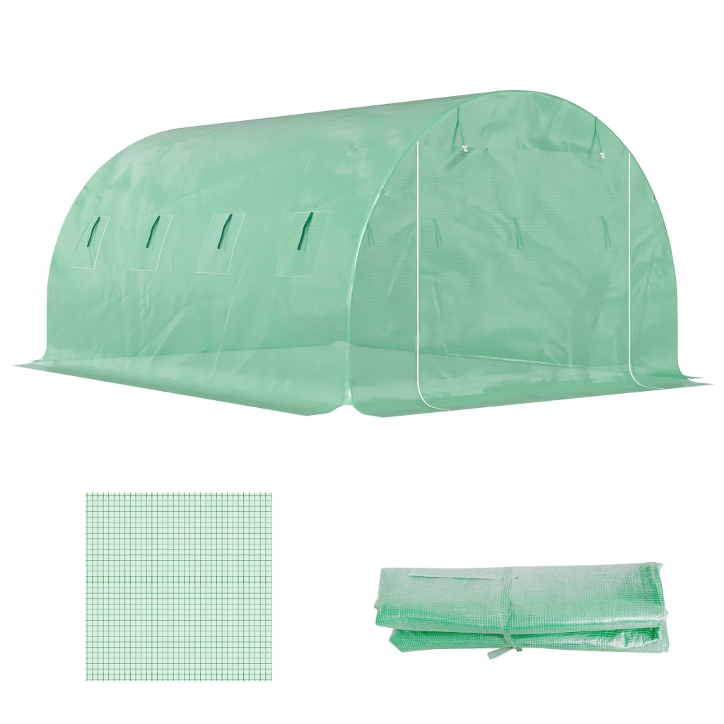 Telo Serra in PE con 8 Finestre. Porta Avvolgibile e Bordi Interrati. 4x3x2 m. Verde