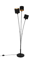 Piantana 3 paralumi, metallo, nero e oro, H 150 cm, Tommy