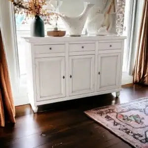 Credenza base napoletana in legno Shabby chic 3 ante bianca anticato