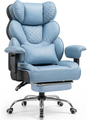 Sedia da gaming ergonomica da ufficio 180 kg, con supporto lombare regolabile e poggiapiedi, design ibrido in ecopelle e mesh, schienale regolabile a 150°, sedia direzionale alta, blu