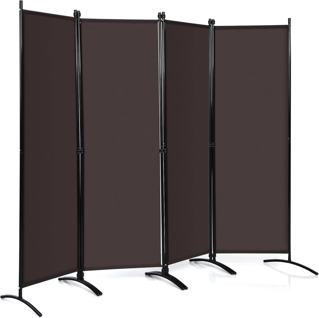 Paravento Interno con 4 Pannelli, Divisorio Pieghevole con Telaio in Ferro Robusto, Separatori di Parti Esterne, 220x55x173 cm (Caffè)