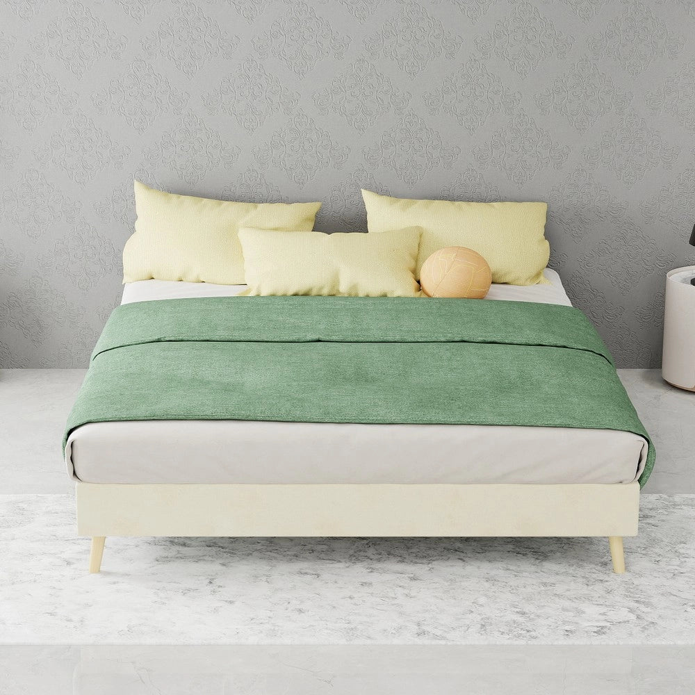 Letto Matrimoniale Imbottito ¨C MINIMAL ¨C Velluto Beige 140x200, Senza Testiera