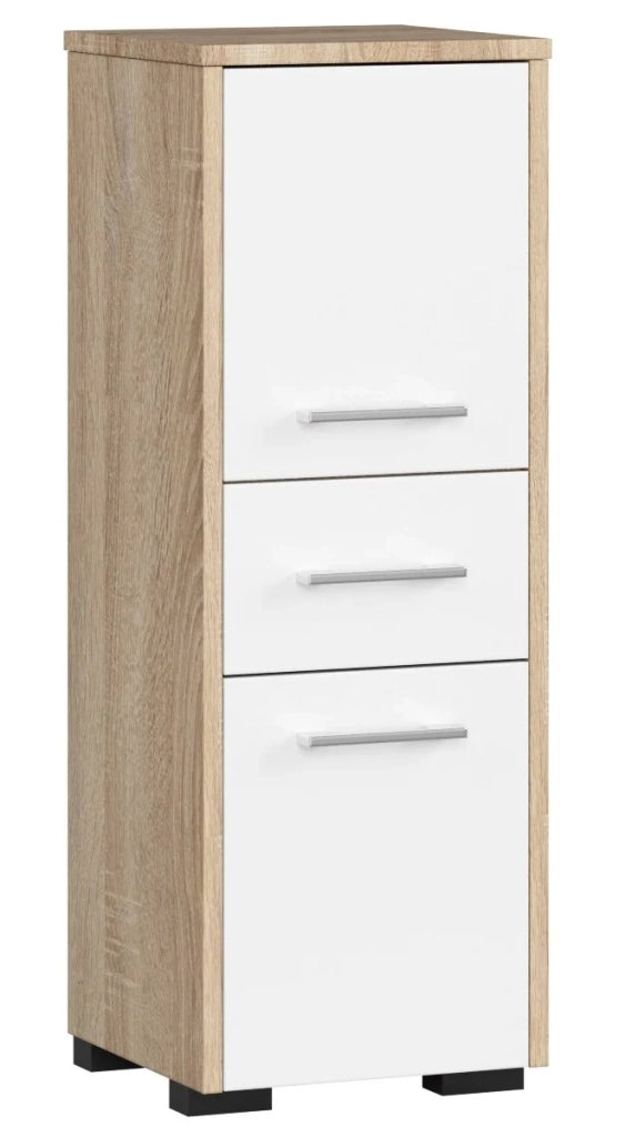 Mobile bagno AKORD Sonoma Quercia 30 cm 2 ante 1 cassetto inserto frontale Bianco 30x30x85 cm