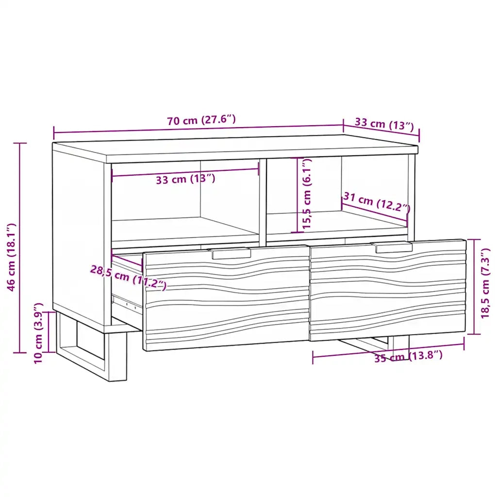 vidaXL Armadietto TV Marrone 70 x 33 x 46 cm legno massello di mango