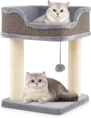Albero per Gatti 38 x 38,5 x 51 cm, Torre per Gatti con Posatoio in Peluche, Pali Graffianti in Sisal e Palla Pendente, Centro Attività Moderno per Animali Domestici (Grigio)