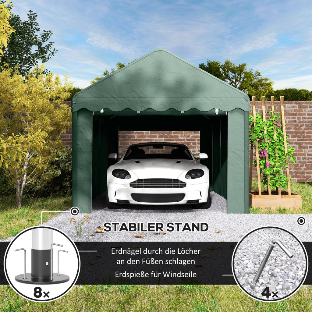 Carport portatile 3x6 m ¨C zephmum ¨C tetto in polyester, 2 ingressi, verde scuro