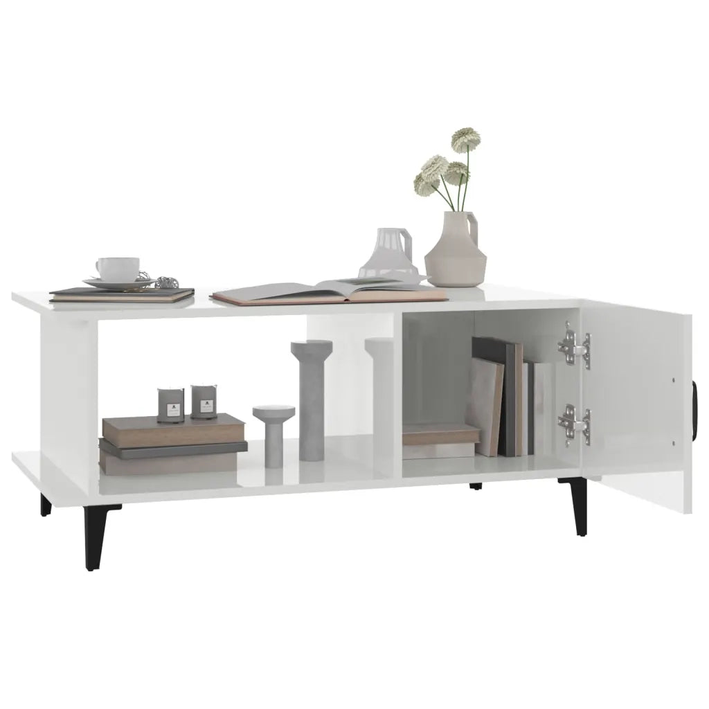 Tavolino da Salotto Bianco Lucido 90x50x40 cm Legno Multistrato 812759