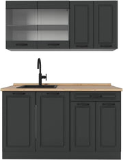 Cucina completa R-Line, Casa di campagna antracite/antracite, 140 cm senza piano di lavoro